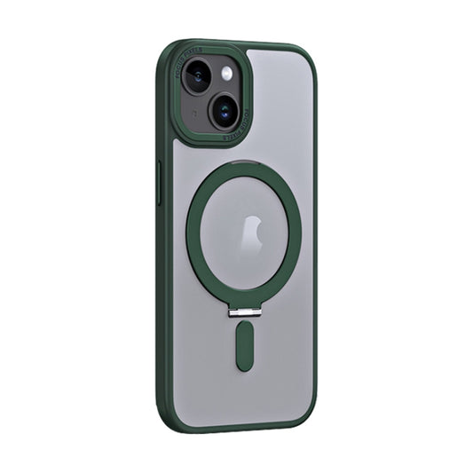 For iPhone 15 Plus Skin Feel MagSafe Shockproof Phone Case with Holder(Dark Green) - iPhone 15 Plus Cases by buy2fix | Online Shopping UK | buy2fix