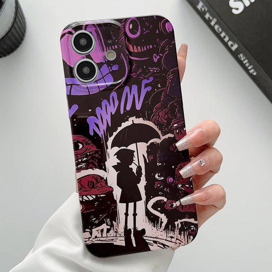 For iPhone 12 Painted Pattern Precise Hole PC Phone Case(Black Purple Umbrella Boy) - iPhone 12 / 12 Pro Cases by buy2fix | Online Shopping UK | buy2fix