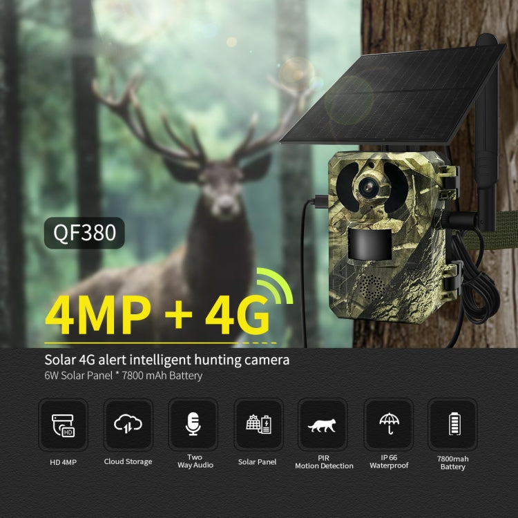ESCAM QF380 4MP Network Solar PIR Alert Smart Wildlife Hunting Camera, 4G:AU Version(Camouflage) - Hunting Cameras by ESCAM | Online Shopping UK | buy2fix