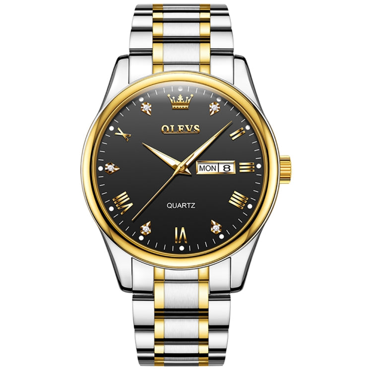 OLEVS 5563 Men Luminous Waterproof Quartz Watch(Black + Gold) - Metal Strap Watches by OLEVS | Online Shopping UK | buy2fix