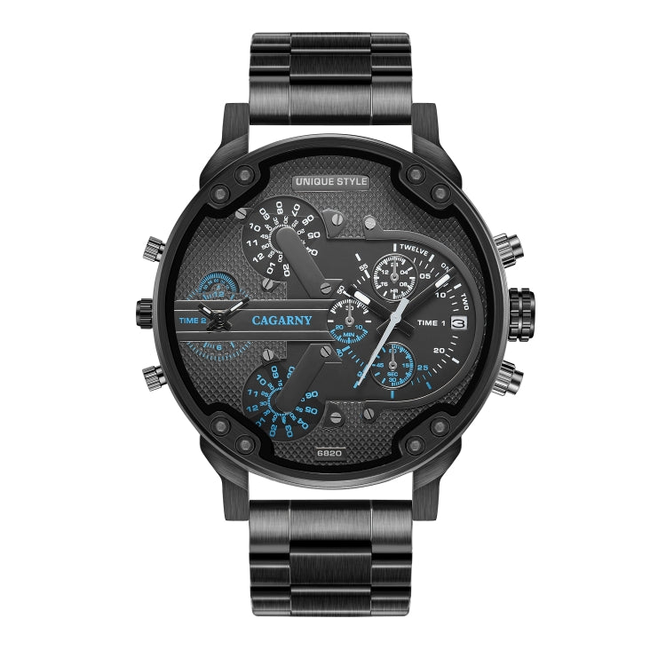 CAGARNY 6820 Men Dual Movement Blue Face Steel Strap Quartz Watch(Black) - Metal Strap Watches by CAGARNY | Online Shopping UK | buy2fix