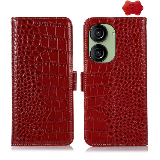 For Asus ZenFone 10 / ZenFone 9  Crocodile Top Layer Cowhide Leather Phone Case(Red) - ASUS Cases by buy2fix | Online Shopping UK | buy2fix