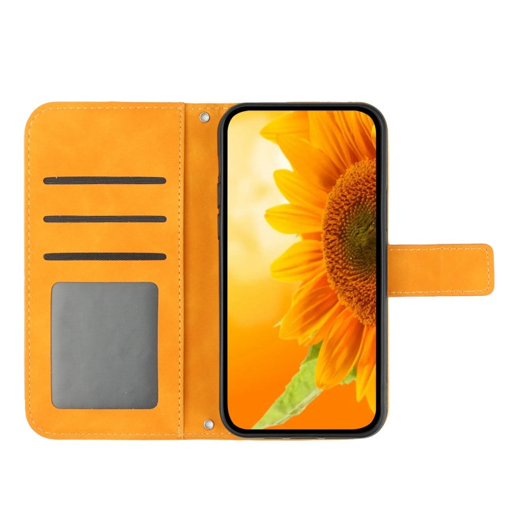 For Google Pixel 8 Pro Skin Feel Sun Flower Embossed Flip Leather Phone Case with Lanyard(Yellow) - Google Cases by buy2fix | Online Shopping UK | buy2fix