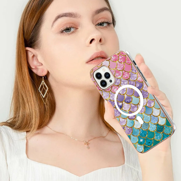 For iPhone 14 Pro Max Marble Pattern Dual-side IMD Magsafe TPU Phone Case(Colorful Scales) - iPhone 14 Pro Max Cases by buy2fix | Online Shopping UK | buy2fix