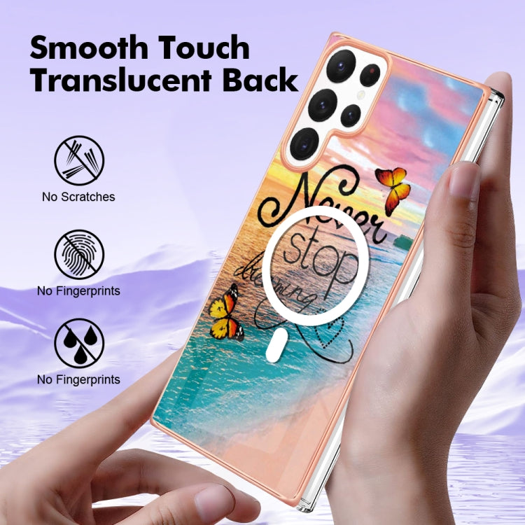 For Samsung Galaxy S22 Ultra 5G Marble Pattern Dual-side IMD Magsafe TPU Phone Case(Dream Butterfly) - Galaxy S22 Ultra 5G Cases by buy2fix | Online Shopping UK | buy2fix