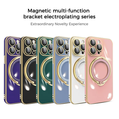 For iPhone 15 Pro Max Multifunction Electroplating MagSafe Holder Phone Case(Dark Purple) - iPhone 15 Pro Max Cases by buy2fix | Online Shopping UK | buy2fix