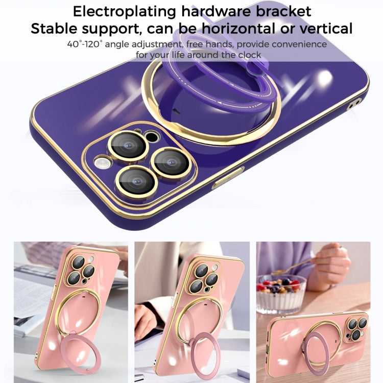 For iPhone 11 Pro Multifunction Electroplating MagSafe Holder Phone Case(Pink) - iPhone 11 Pro Cases by buy2fix | Online Shopping UK | buy2fix