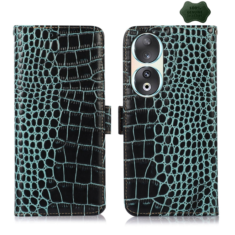 For Honor 90 Crocodile Top Layer Cowhide Leather Phone Case(Green) - Honor Cases by buy2fix | Online Shopping UK | buy2fix