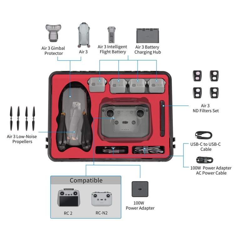 For DJI Air 3 / RC2 / N2 STARTRC Waterproof PP Drone Kit Suitcase Storage Box(Black) - Carry Cases & Bags by STARTRC | Online Shopping UK | buy2fix