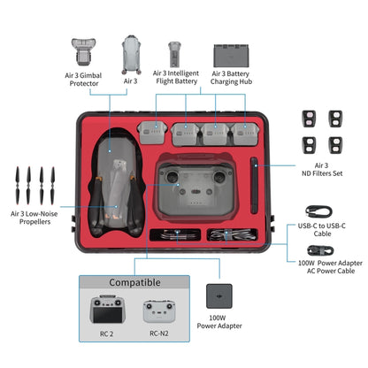 For DJI Air 3 / RC2 / N2 STARTRC Waterproof PP Drone Kit Suitcase Storage Box(Black) - Carry Cases & Bags by STARTRC | Online Shopping UK | buy2fix