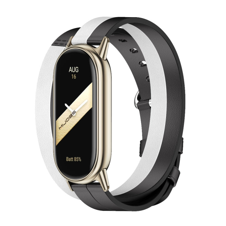 For Xiaomi Mi Band 8 / 9 / 9 NFC Mijobs Double-Loop Leather Watch Band(Black+White+Light Gold) - Watch Bands by MIJOBS | Online Shopping UK | buy2fix