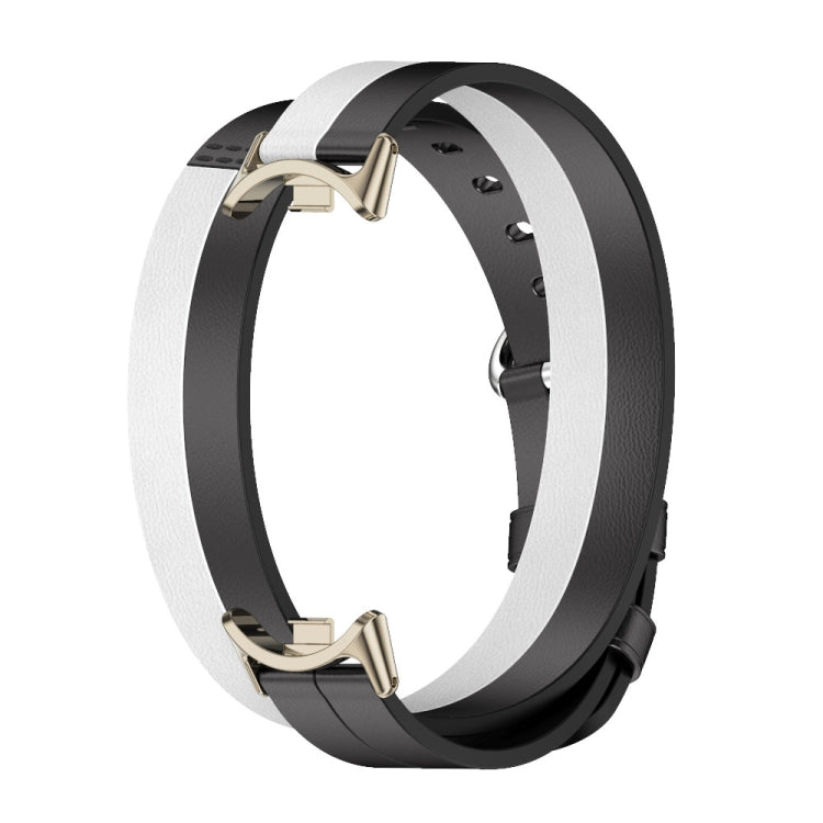 For Xiaomi Mi Band 8 / 9 / 9 NFC Mijobs Double-Loop Leather Watch Band(Black+White+Light Gold) - Watch Bands by MIJOBS | Online Shopping UK | buy2fix