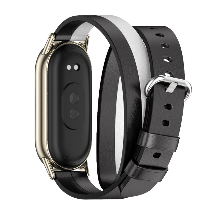 For Xiaomi Mi Band 8 / 9 / 9 NFC Mijobs Double-Loop Leather Watch Band(Black+White+Light Gold) - Watch Bands by MIJOBS | Online Shopping UK | buy2fix