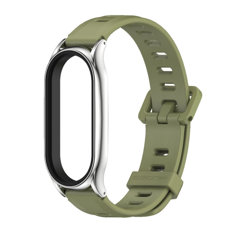 For Xiaomi Mi Band 8 Mijobs Plus Case Flat Hole Silicone Watch Band(Army Green Silver) - Watch Bands by MIJOBS | Online Shopping UK | buy2fix