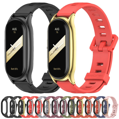 For Xiaomi Mi Band 8 Mijobs Plus Case Flat Hole Silicone Watch Band(Wine Red Silver) - Watch Bands by MIJOBS | Online Shopping UK | buy2fix