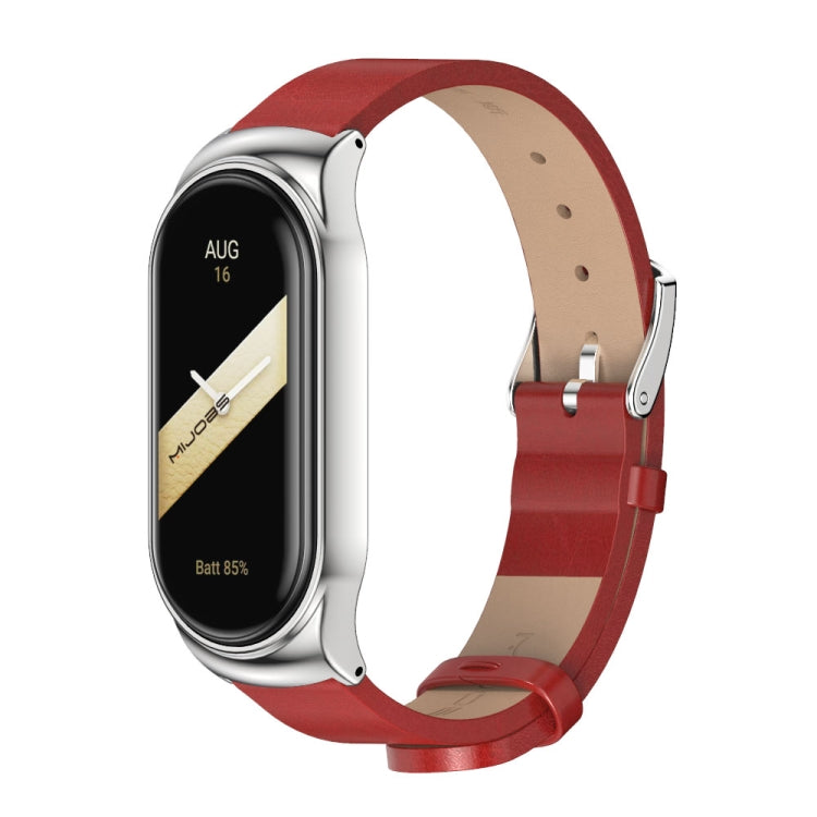 For Xiaomi Mi Band 8 Mijobs CS Case Microfiber PU Leather Watch Band(Red Silver) - Watch Bands by MIJOBS | Online Shopping UK | buy2fix