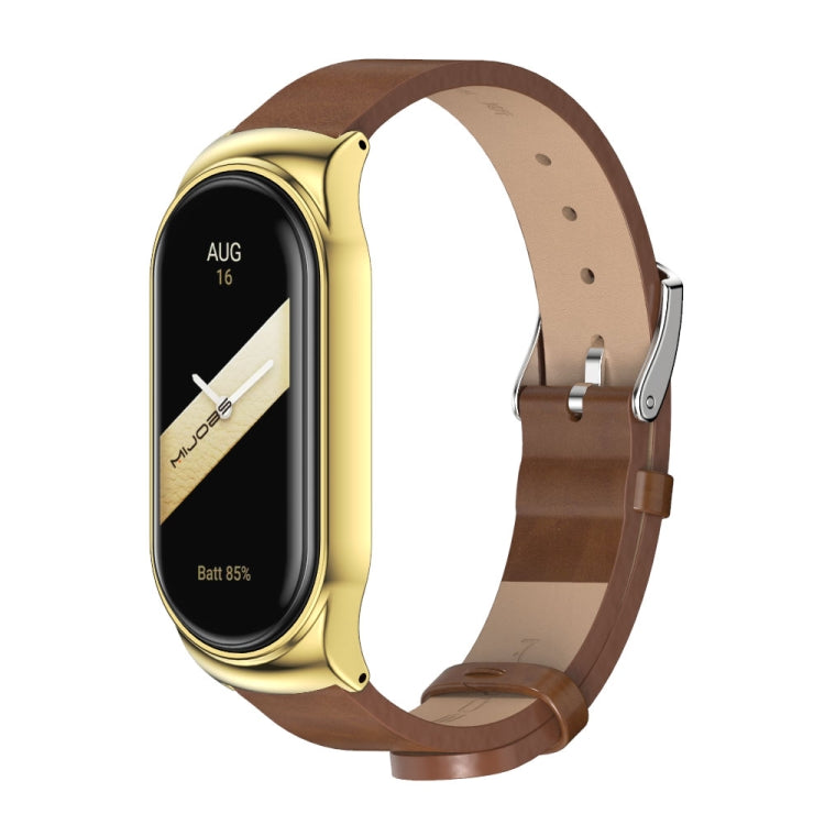 For Xiaomi Mi Band 8 Mijobs CS Case Microfiber PU Leather Watch Band(Brown Gold) - Watch Bands by MIJOBS | Online Shopping UK | buy2fix