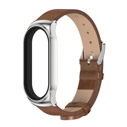 For Xiaomi Mi Band 8 Mijobs CS Case Microfiber PU Leather Watch Band(Brown Silver) - Watch Bands by MIJOBS | Online Shopping UK | buy2fix