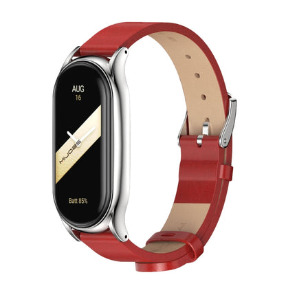 For Xiaomi Mi Band 8 Mijobs Plus Case Microfiber PU Leather Watch Band(Red Silver) - Watch Bands by MIJOBS | Online Shopping UK | buy2fix