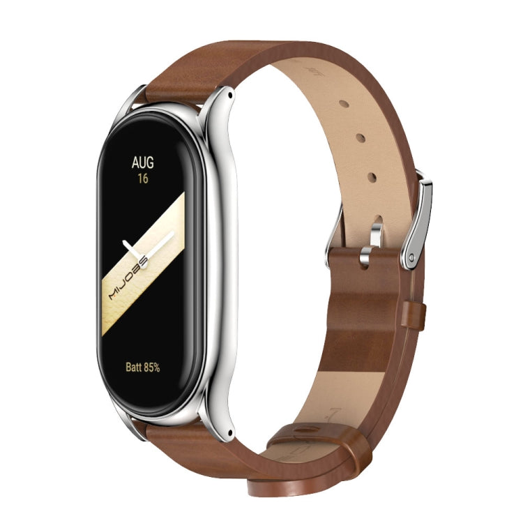 For Xiaomi Mi Band 8 Mijobs Plus Case Microfiber PU Leather Watch Band(Brown Silver) - Watch Bands by MIJOBS | Online Shopping UK | buy2fix