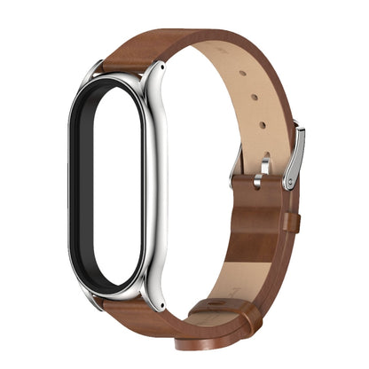 For Xiaomi Mi Band 8 Mijobs Plus Case Microfiber PU Leather Watch Band(Brown Silver) - Watch Bands by MIJOBS | Online Shopping UK | buy2fix