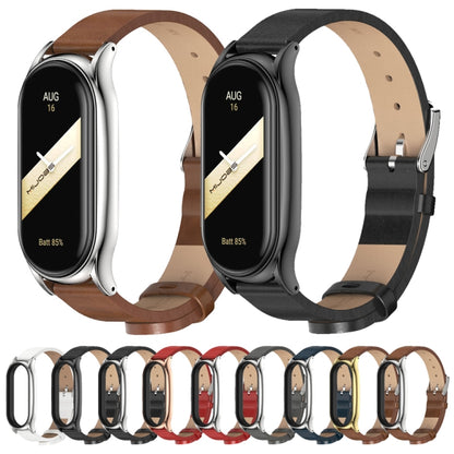 For Xiaomi Mi Band 8 Mijobs Plus Case Microfiber PU Leather Watch Band(Brown Silver) - Watch Bands by MIJOBS | Online Shopping UK | buy2fix