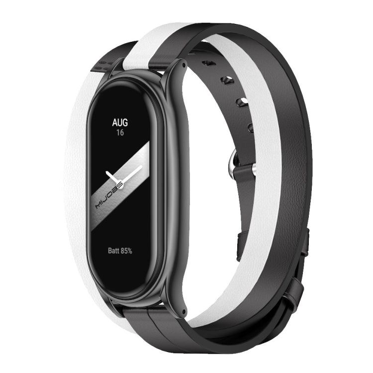 For Xiaomi Mi Band 8 Mijobs Plus Case Double-Loop Leather Watch Band(Black+White) - Watch Bands by MIJOBS | Online Shopping UK | buy2fix