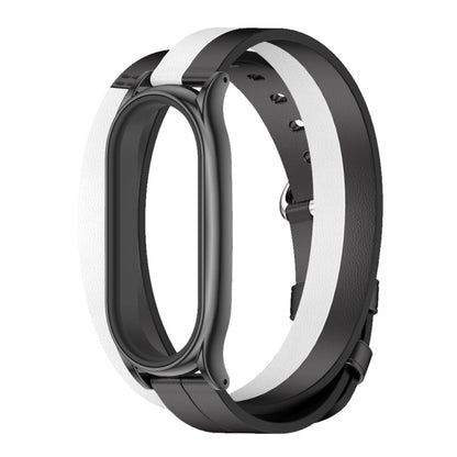 For Xiaomi Mi Band 8 Mijobs Plus Case Double-Loop Leather Watch Band(Black+White) - Watch Bands by MIJOBS | Online Shopping UK | buy2fix