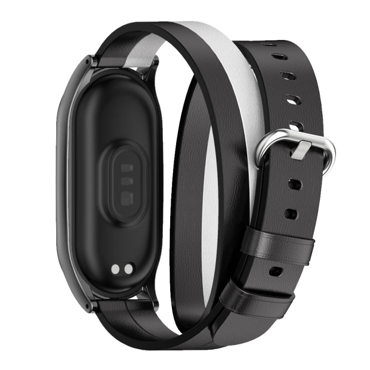 For Xiaomi Mi Band 8 Mijobs Plus Case Double-Loop Leather Watch Band(Black+White) - Watch Bands by MIJOBS | Online Shopping UK | buy2fix