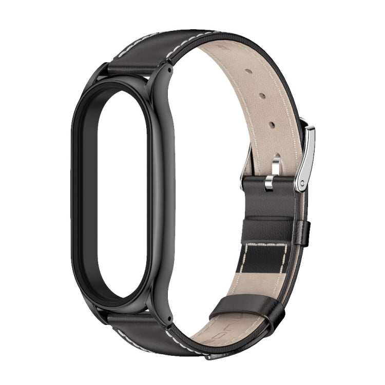 For Xiaomi Mi Band 8 Mijobs Plus Case Genuine Leather Watch Band(Black) - Watch Bands by MIJOBS | Online Shopping UK | buy2fix