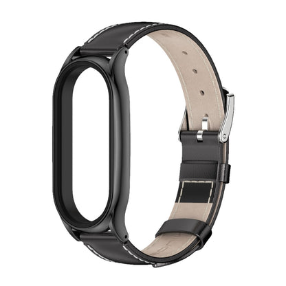 For Xiaomi Mi Band 8 Mijobs Plus Case Genuine Leather Watch Band(Black) - Watch Bands by MIJOBS | Online Shopping UK | buy2fix