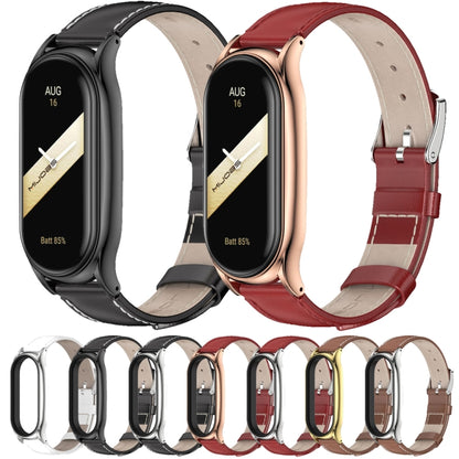 For Xiaomi Mi Band 8 Mijobs Plus Case Genuine Leather Watch Band(Black) - Watch Bands by MIJOBS | Online Shopping UK | buy2fix