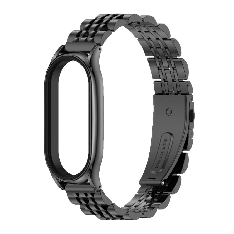 For Xiaomi Mi Band 8 Mijobs Plus Case Seven Bead Metal Stainless Steel Watch Band(Black) - Watch Bands by MIJOBS | Online Shopping UK | buy2fix