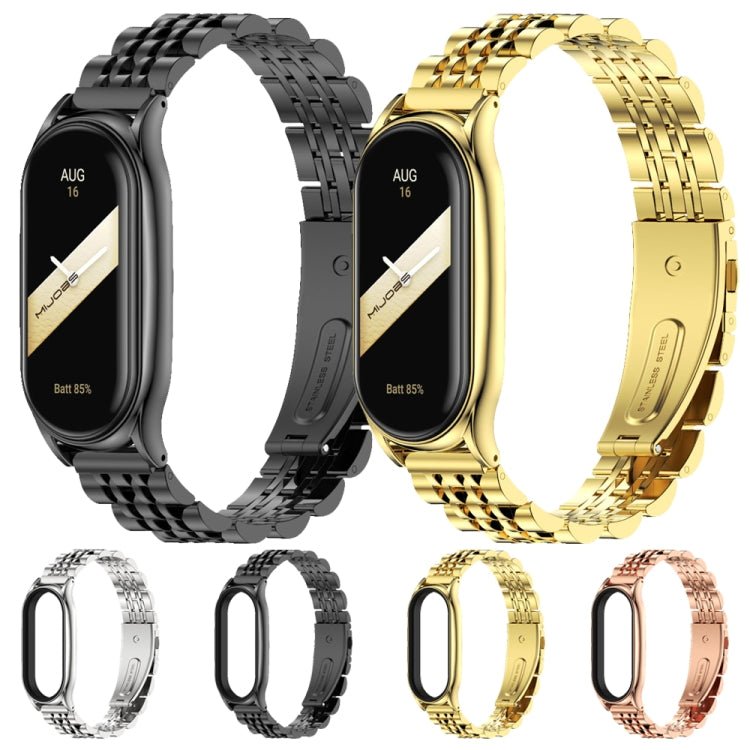 For Xiaomi Mi Band 8 Mijobs Plus Case Seven Bead Metal Stainless Steel Watch Band(Black) - Watch Bands by MIJOBS | Online Shopping UK | buy2fix