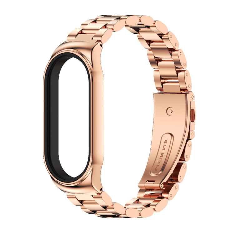 For Xiaomi Mi Band 8 Mijobs CS Case Three Bead Metal Stainless Steel Watch Band(Rose Gold) - Watch Bands by MIJOBS | Online Shopping UK | buy2fix