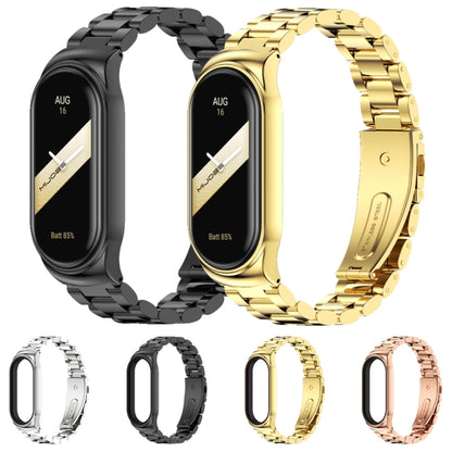 For Xiaomi Mi Band 8 Mijobs CS Case Three Bead Metal Stainless Steel Watch Band(Rose Gold) - Watch Bands by MIJOBS | Online Shopping UK | buy2fix