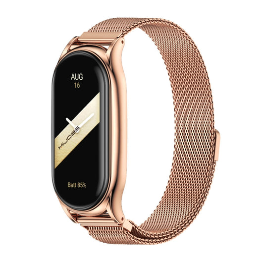 For Xiaomi Mi Band 8 Mijobs Plus Case Milan Magnetic Stainless Steel Watch Band(Rose Gold) - Watch Bands by MIJOBS | Online Shopping UK | buy2fix