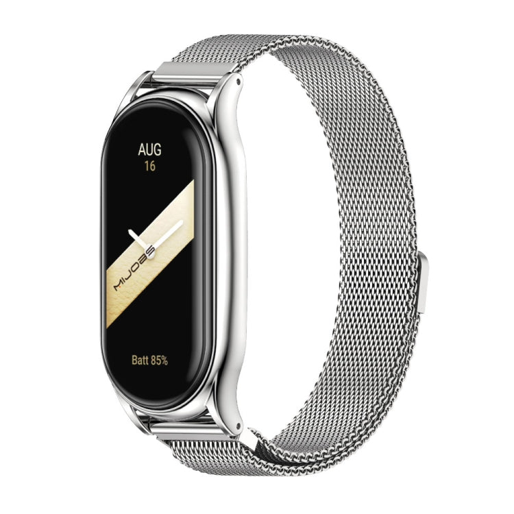 For Xiaomi Mi Band 8 Mijobs Plus Case Milan Magnetic Stainless Steel Watch Band(Silver) - Watch Bands by MIJOBS | Online Shopping UK | buy2fix