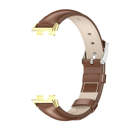 For Huawei Band 8 / 9 Mijobs Cowhide Leather Watch Band(Brown Gold) - Watch Bands by MIJOBS | Online Shopping UK | buy2fix