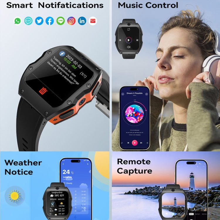 Model X 1.99 inch IP68 Waterproof Android 9.0 4G Dual Cameras Ceramics Smart Watch, Specification:2GB+16GB(Black Orange) - Android Watch by buy2fix | Online Shopping UK | buy2fix