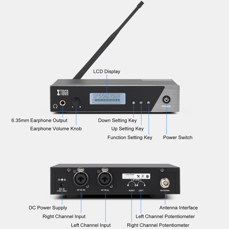 XTUGA  IEM1100 Professional Wireless In Ear Monitor System 2 BodyPacks(UK Plug) - Microphone by XTUGA | Online Shopping UK | buy2fix