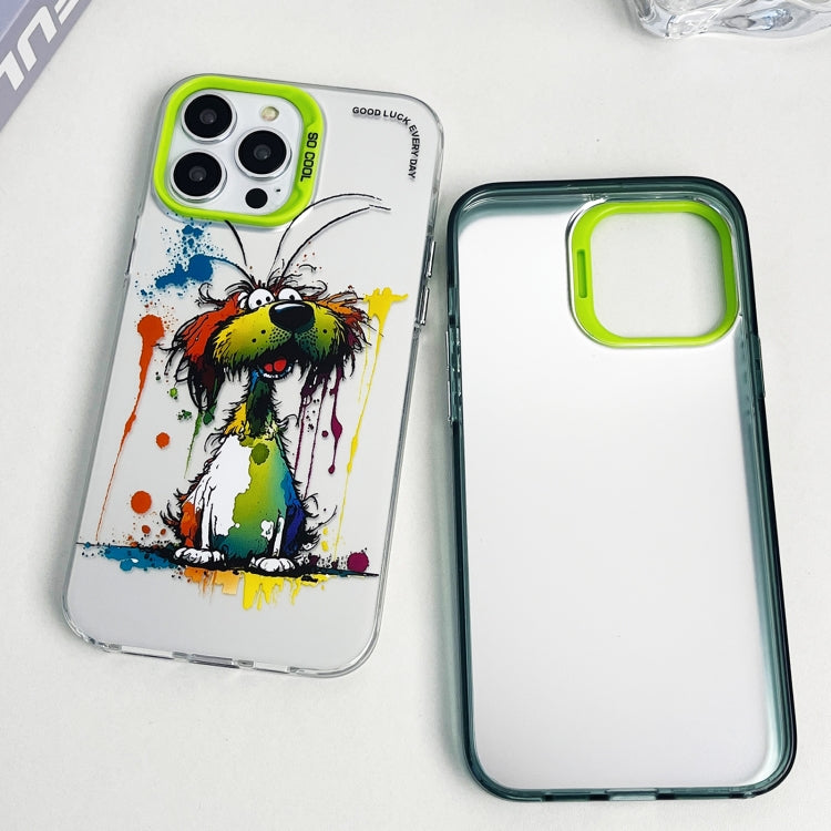 For iPhone 15 Pro Max Double Layer Color Silver Series Animal Oil Painting Phone Case(Happy Rabbit) - iPhone 15 Pro Max Cases by buy2fix | Online Shopping UK | buy2fix