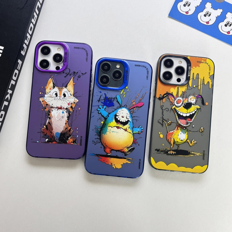 For iPhone 15 Pro Max Double Layer Color Silver Series Animal Oil Painting Phone Case(Angry Cat) - iPhone 15 Pro Max Cases by buy2fix | Online Shopping UK | buy2fix