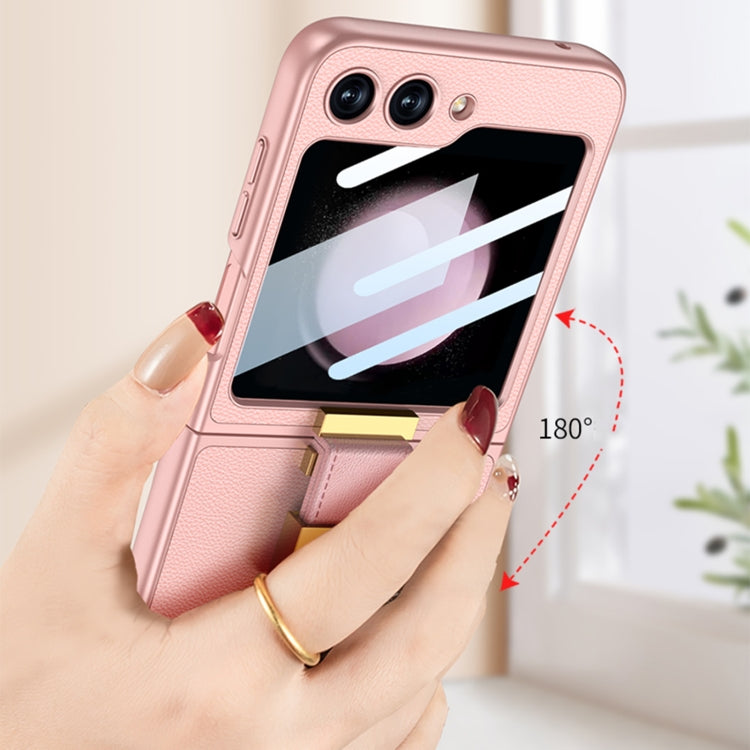 For Samsung Galaxy Z Flip5 GKK Ultra-thin Z Ring Holder Leather Phone Case(Pink) - Galaxy Z Flip5 Cases by GKK | Online Shopping UK | buy2fix