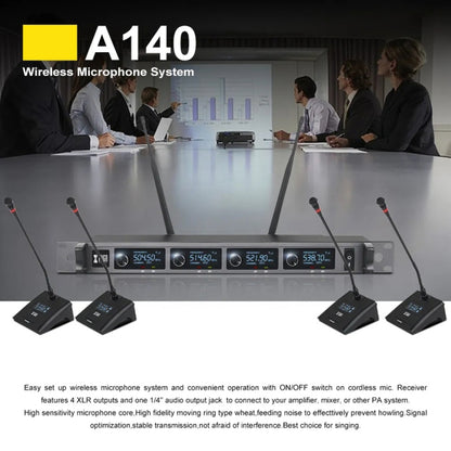 XTUGA A140-C Wireless Microphone System 4-Channel UHF Four Conference Mics(US Plug) - Microphone by XTUGA | Online Shopping UK | buy2fix