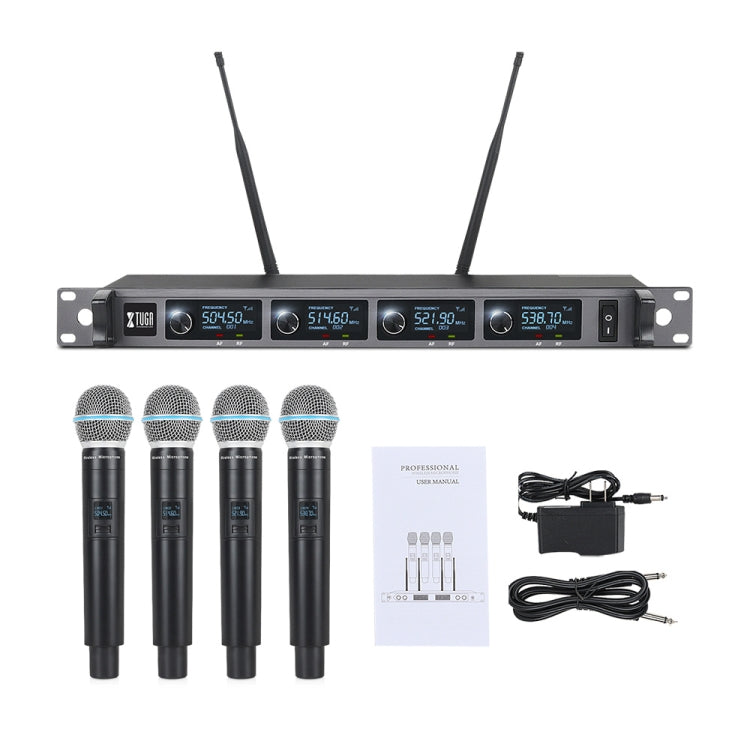 XTUGA A140-H Wireless Microphone System 4 Channel UHF Handheld Microphone(UK Plug) - Microphone by XTUGA | Online Shopping UK | buy2fix