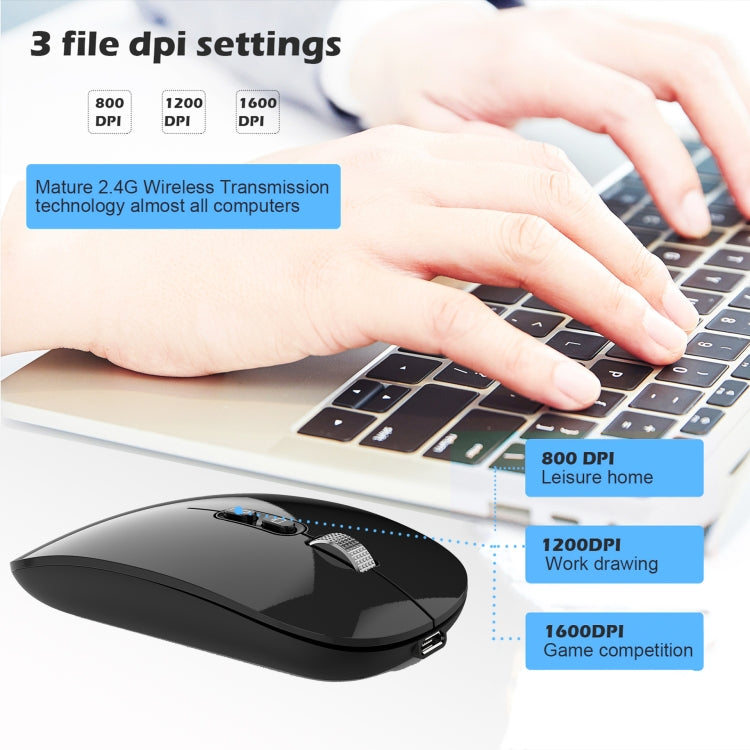 HXSJ M103 1600DPI 2.4GHz Wireless Rechargeable Mouse(Silver) - Wireless Mice by HXSJ | Online Shopping UK | buy2fix