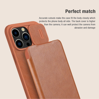 For iPhone 15 Pro NILLKIN QIN Series Pro Sliding Camera Cover Design Leather Phone Case(Brown) - iPhone 15 Pro Cases by NILLKIN | Online Shopping UK | buy2fix