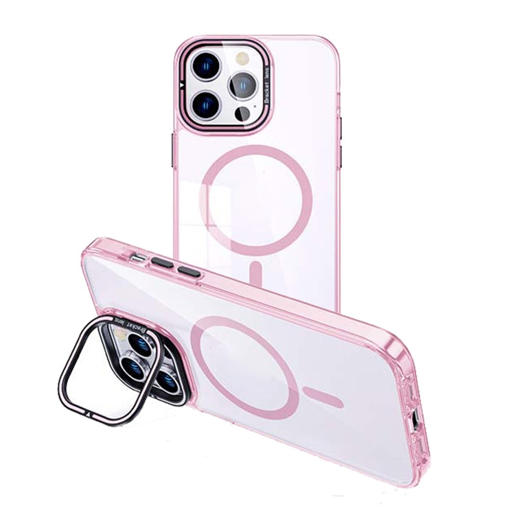For iPhone 14 Pro Max MagSafe Magnetic Invisible Holder Transparent Phone Case(Pink) - iPhone 14 Pro Max Cases by buy2fix | Online Shopping UK | buy2fix