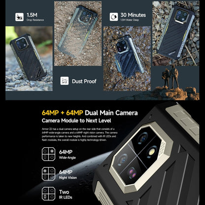 [HK Warehouse] Ulefone Armor 22, 8GB+256GB, IP68/IP69K Rugged Phone, 6.58 inch Android 13 MediaTek Helio G96 Octa Core, Network: 4G, NFC, OTG(Some Green) - Ulefone by Ulefone | Online Shopping UK | buy2fix